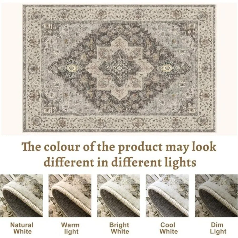 New 4x6 Washable Vintage Rug, Soft Distressed Brown/Grey Non-Slip Carpet